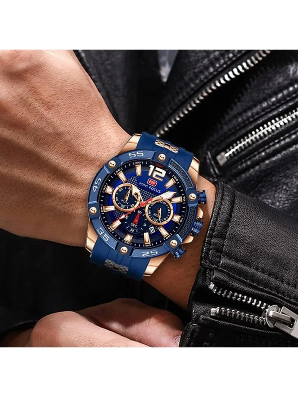 Men's Blue Analog Quartz Waterproof Chronograph Classic Stylish Casual Watch